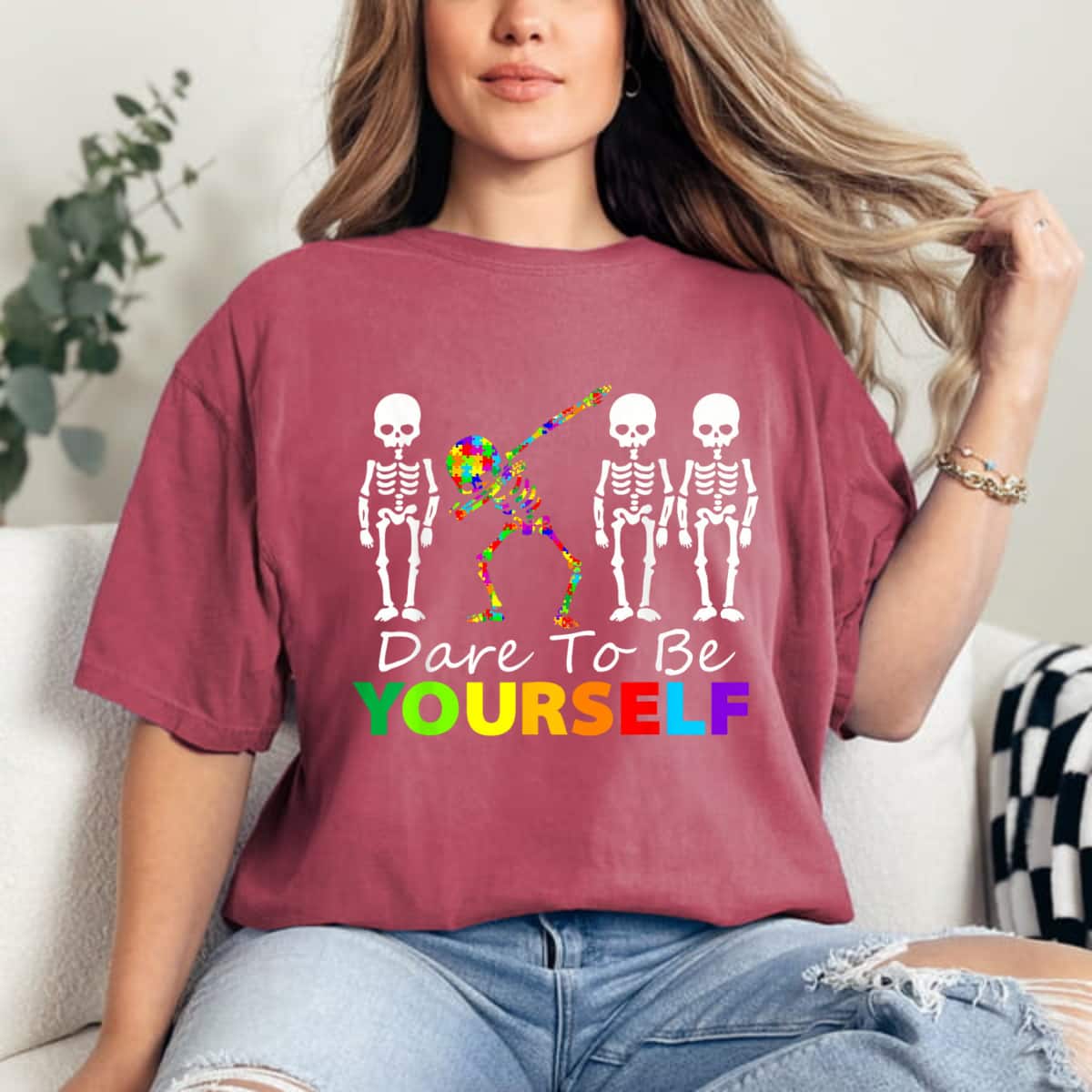 Skeleton Dabbing Dare To Be Yourself Funny Autism T-Shirt Skeleton Dabbing Dare To Be Yourself Funny Autism T-Shirt