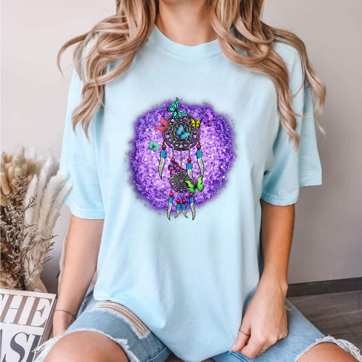 Dream Catcher Butterflies Net Beads Feather T-Shirt Dream Catcher Butterflies Net Beads Feather T-Shirt
