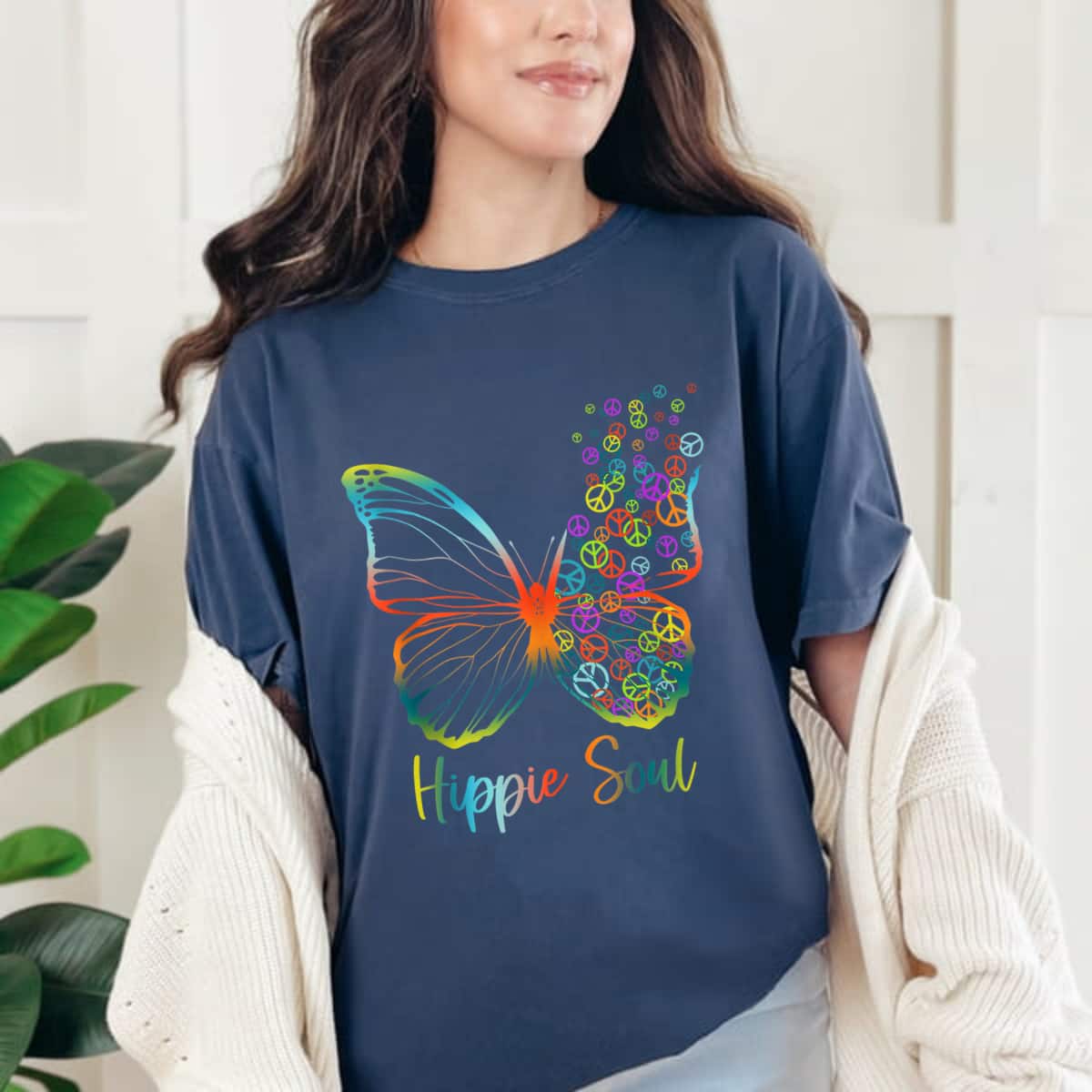 Hippie Soul Butterfly With Peace Signs Hippie T-Shirt Hippie Soul Butterfly With Peace Signs Hippie T-Shirt