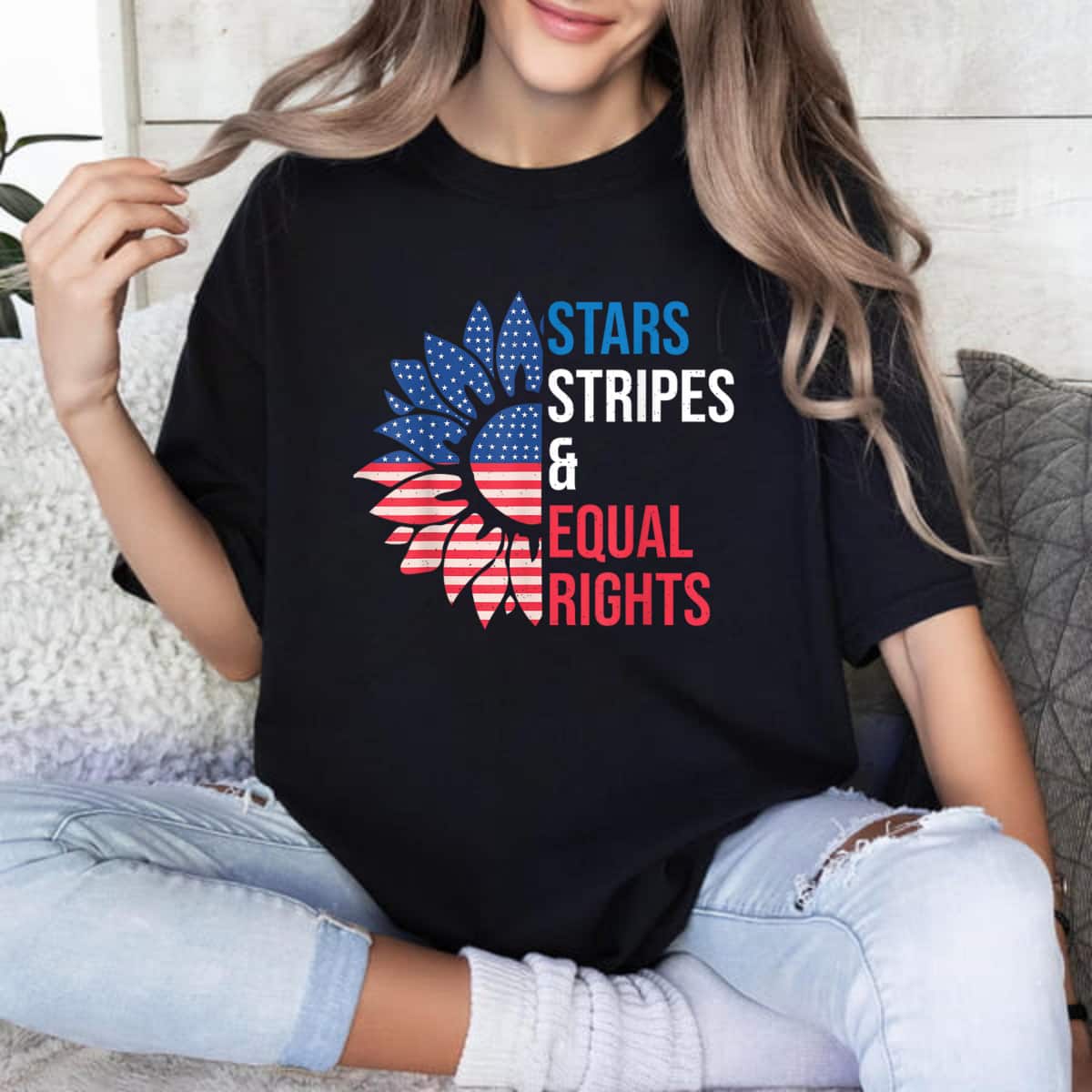 US Sunflower Stars Stripes & Equal Rights T-Shirt US Sunflower Stars Stripes & Equal Rights T-Shirt