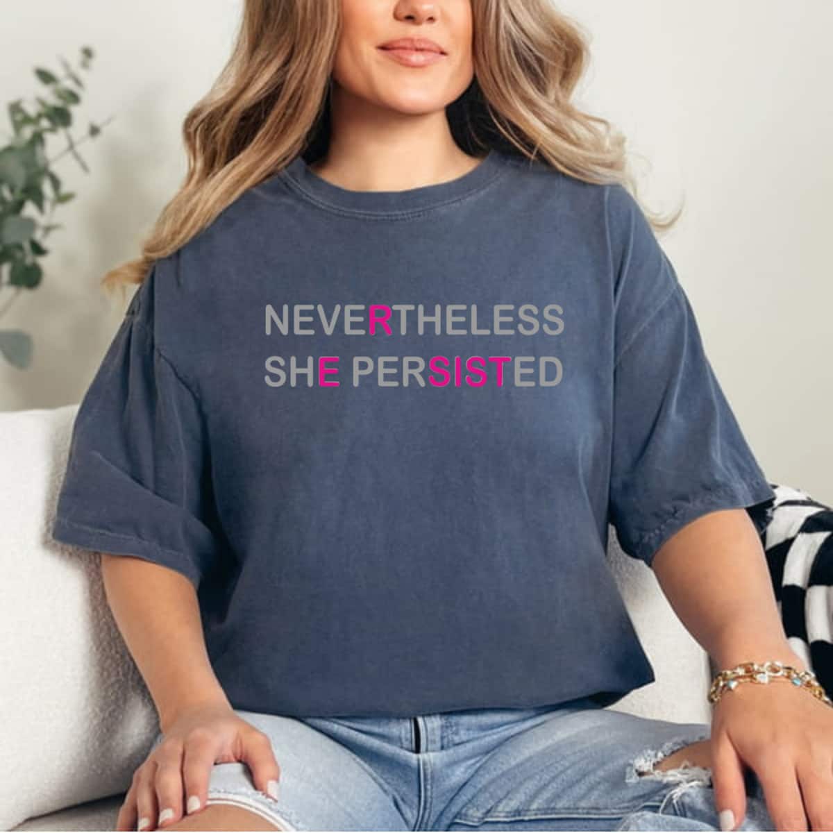 Nevertheless She Persisted Pink Letters T-Shirt Nevertheless She Persisted Pink Letters T-Shirt