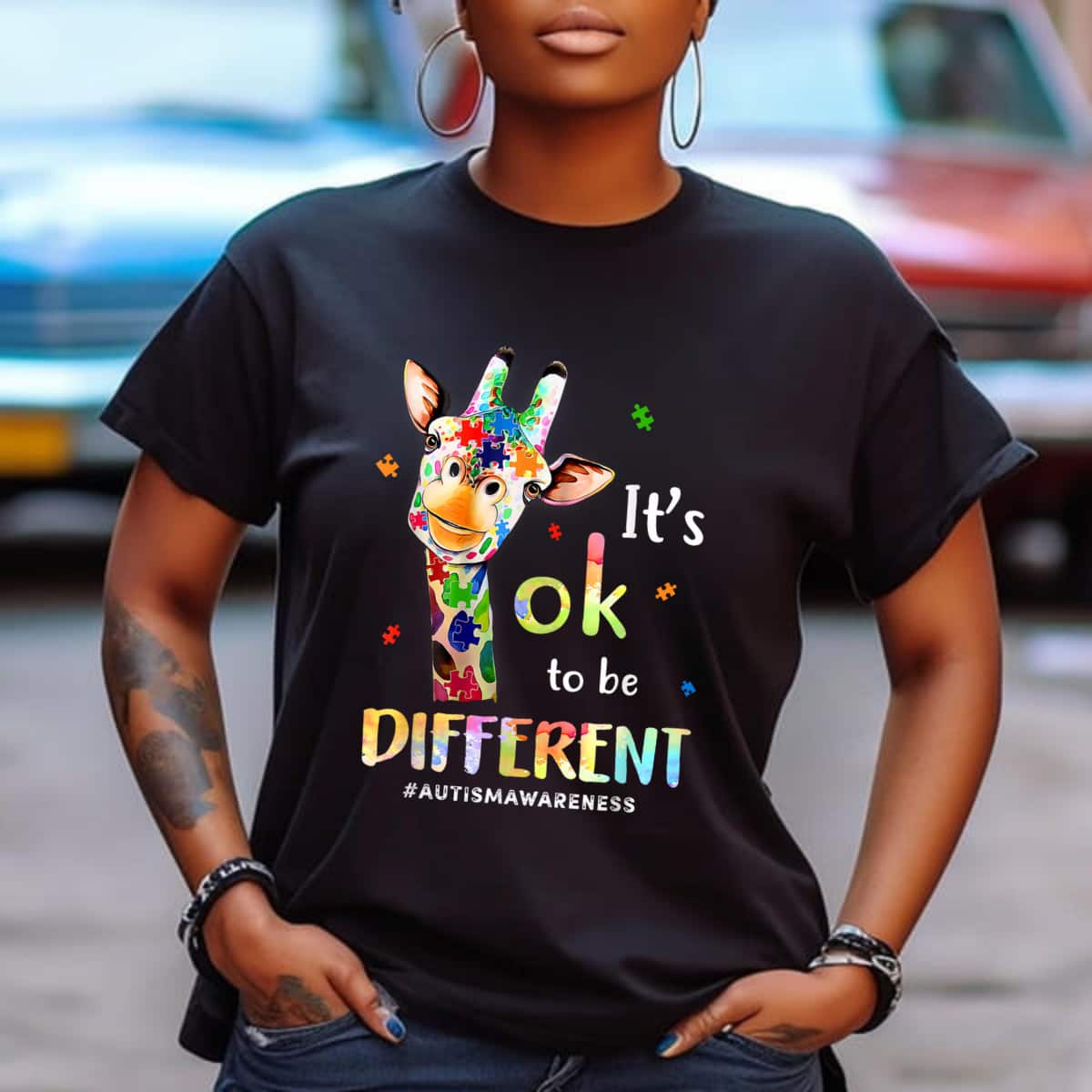 Giraffe Its Ok To Be Different Autism Awareness T-Shirt Giraffe Its Ok To Be Different Autism Awareness T-Shirt