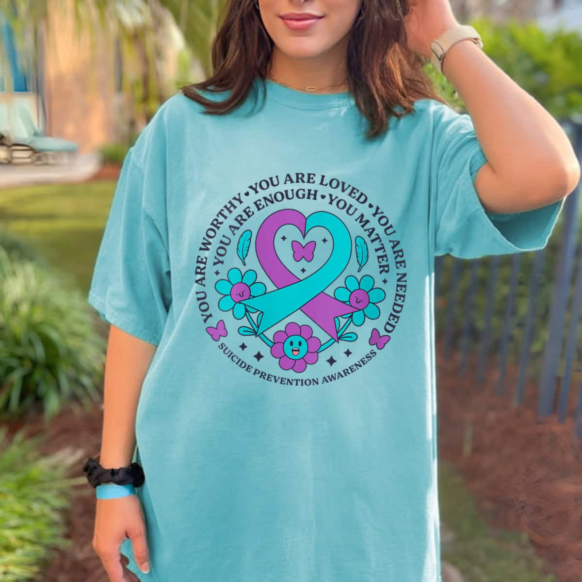 Flowers Ribbon You Are Worthy Loved Needed Enough Matter Suicide Prevention T-Shirt Flowers Ribbon You Are Worthy Loved Needed Enough Matter Suicide Prevention T-Shirt
